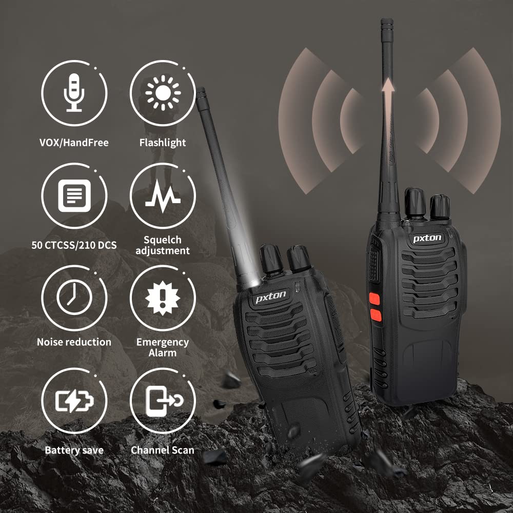 pxton walkie talkies for Adults Long Range with Upgraded Earpiece,radios walkie talkies Rechargeable Portable Two Way Radios with 6 Way Multi Gang Charger and Li-ion Battery (6 Pack).