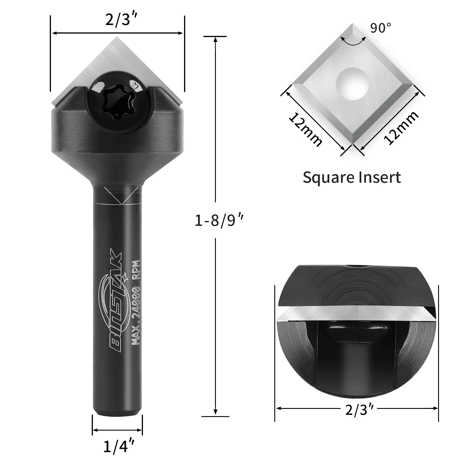 BINSTAK 90 Degree V Groove Router Bit 1/4 Inch Shank, Carbide Insert Wood CNC Router Bits for Woodworking Engraving Carving