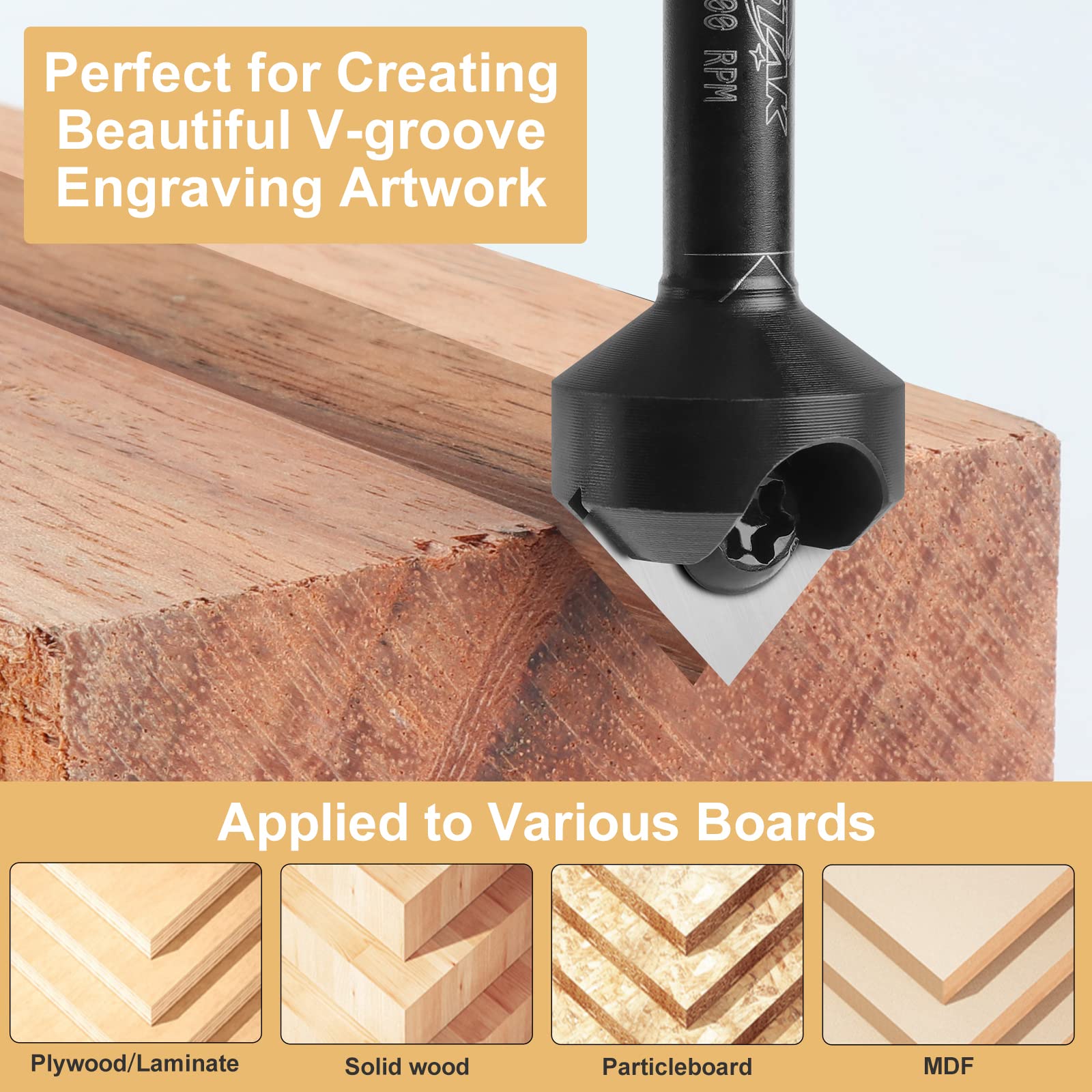 BINSTAK 90 Degree V Groove Router Bit 1/4 Inch Shank, Carbide Insert Wood CNC Router Bits for Woodworking Engraving Carving