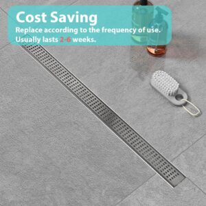 Qeke Disposable Hair Catcher Shower Drain Mesh Stickers, DIY Shower Drain Cover Hair Catcher for Any Length, 32.8 Foot Hair Stopper for Linear Shower Drain with Removal Tool, 2.75 Inch Width