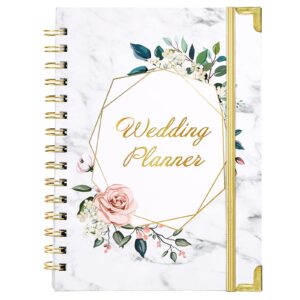 wedding planner - wedding planner book and organizer for the bride with 5 tabbed sections, 6.5" x 8.75", hardcover with metal corner + 5 inner pocket + sticker + notes pages - wedding floral
