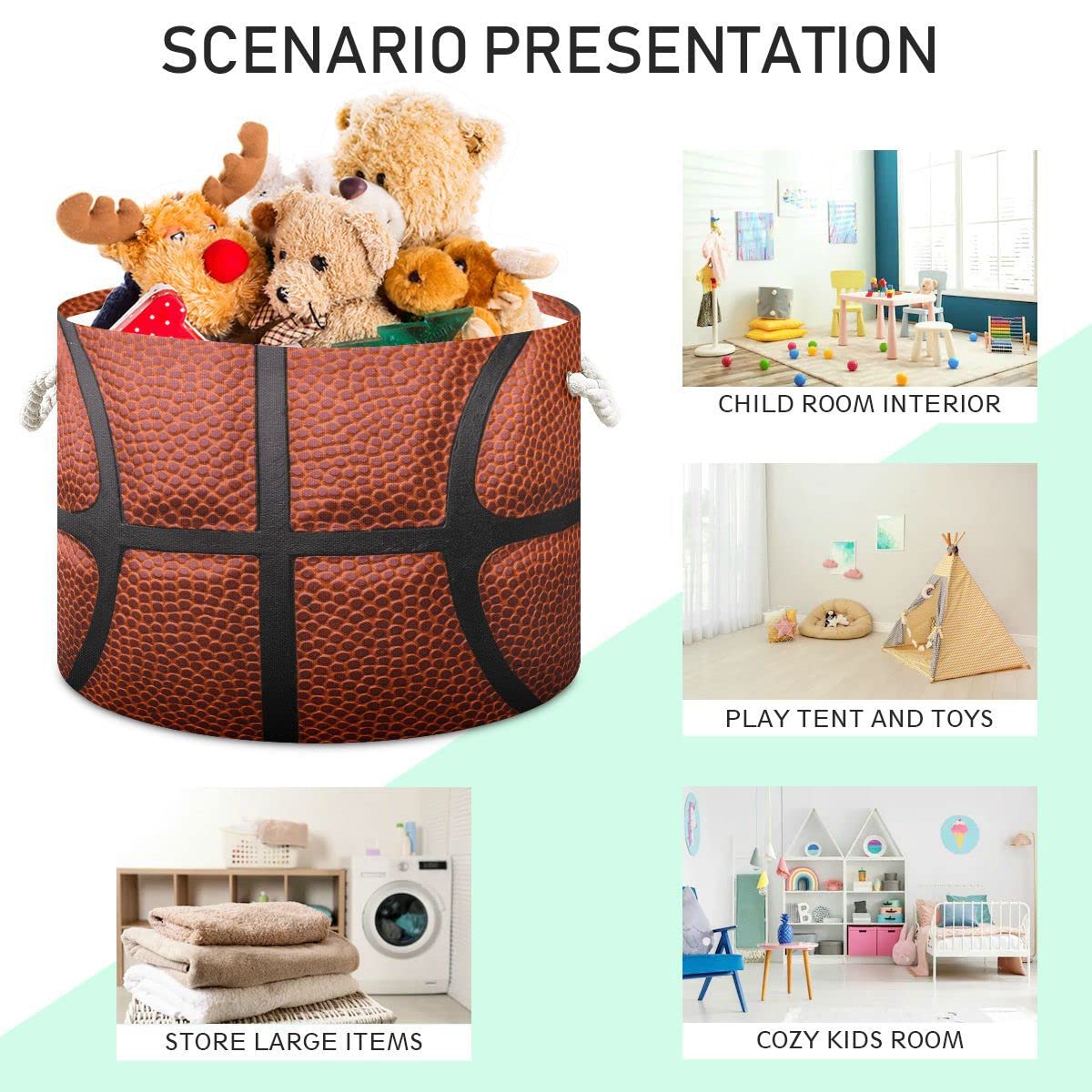 ALAZA Basketball Ball Texture Liner Storage Box Toy Basket Laundry Storage Organizer Bins with Handles Large Baskets for Living Room Nursery Decor