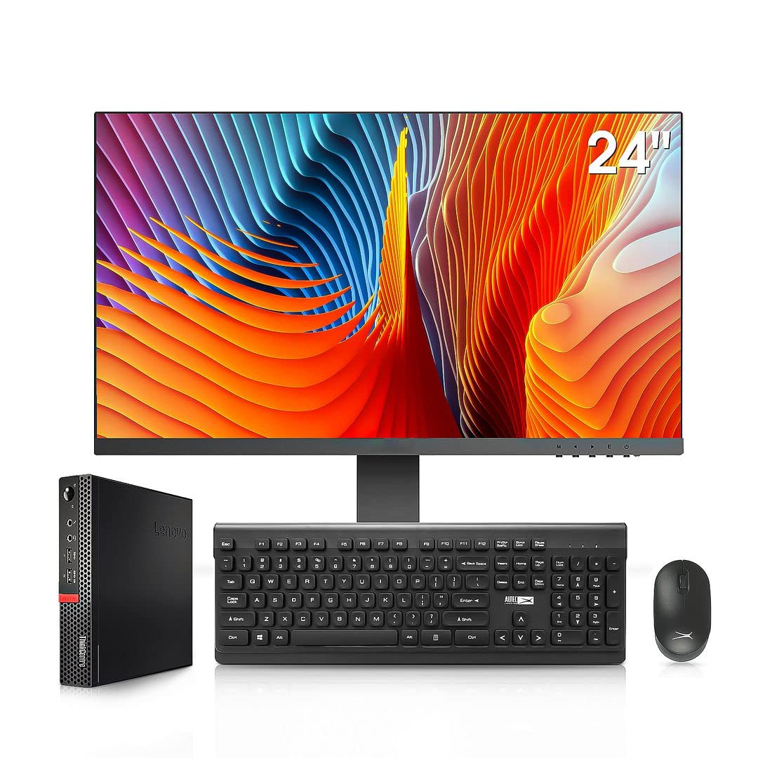 Lenovo M710q Computer Desktop PC with 23.8" FHD Monitor, Intel Core i7-6700T, 32GB RAM New 512GB NVMe SSD, Wi-Fi 6E Bluetooth, Wireless Keyboard Mouse Desk Pad Windows 10 Pro (Renewed)