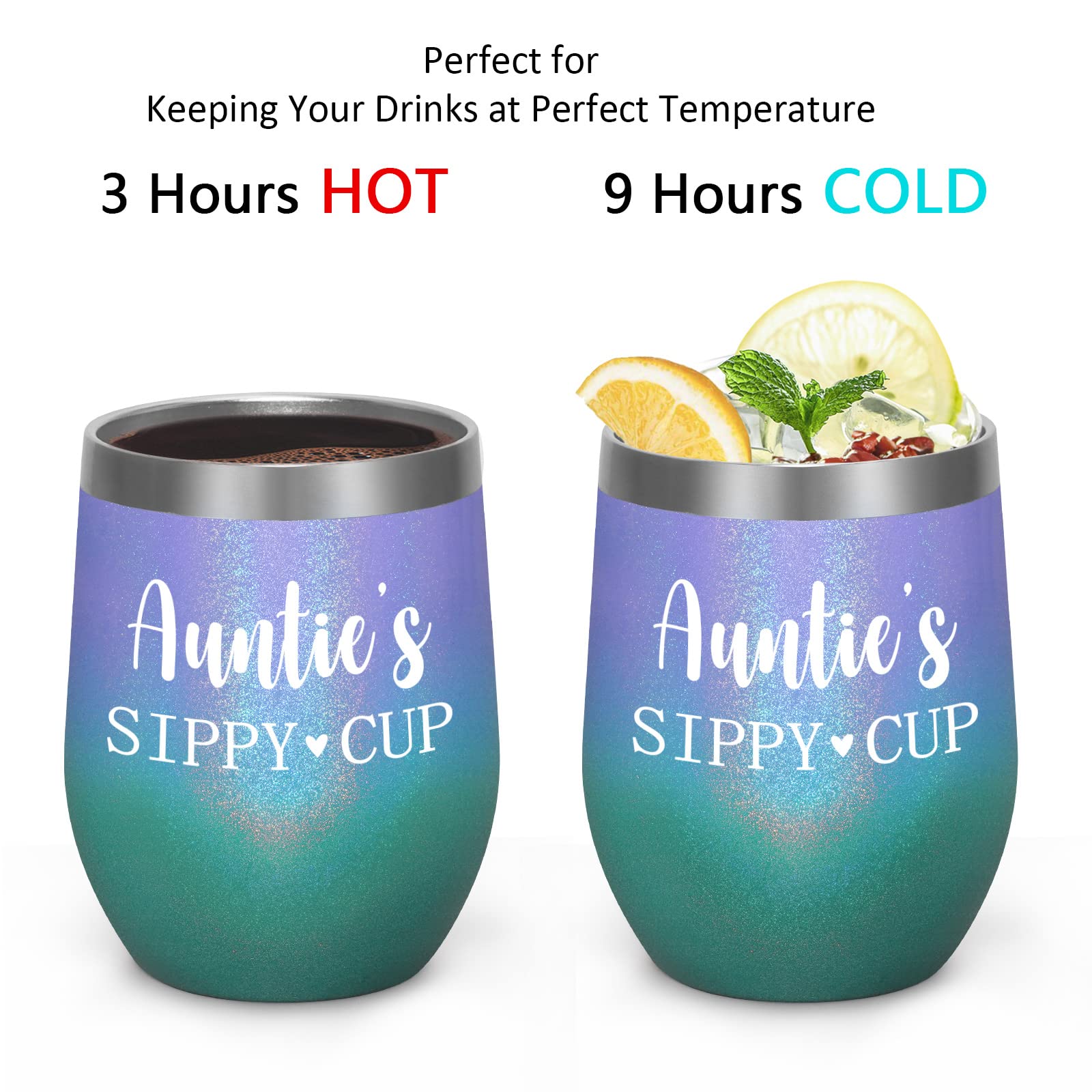 Lifecapido Aunt Gift, Auntie's Sippy Cup 12oz Wine Tumbler with Lid, Auntie Gifts Set from Niece Nephew, Mother's Day Gift Birthday Gift Christmas Gift for Women Aunt Auntie, Gradient