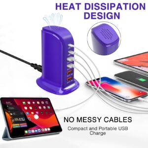 𝟮𝟬𝟮𝟯 𝗡𝗲𝘄 USB Charger Block RISWOJOR, 40W 6-Port USB Charging Station with Auto Detect Technology Safety, USB Multiport Charger Tower with Type-C 3A for Smartphone Tablet and Multiple Devices