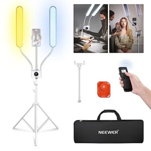 neewer esthetician light with phone holder & travel bag kit, support 2.4g/pc/mac control & separate control of 2 led light heads, cri98+ bi color stepless dimmable tattoo lighting lash lamp, bh40b