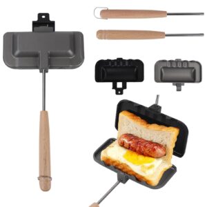 sandwich maker pan, double-sided frying pan, nonstick sandwich maker flip grill pan, grilled cheese maker, breakfast sandwich maker for breakfast pancakes omelets frittatas toast(black and silver*1)