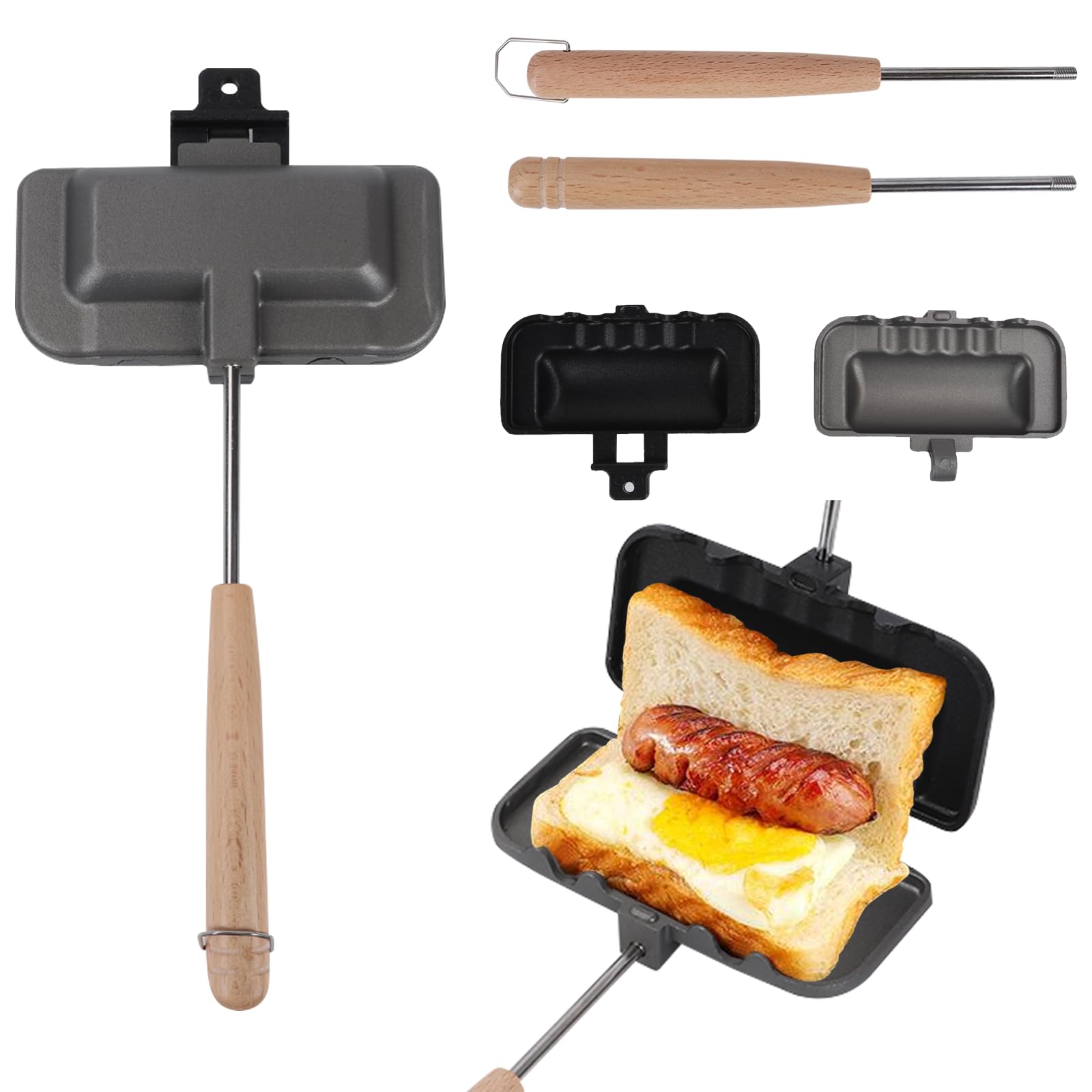 Sandwich Maker Pan, Double-Sided Frying Pan, Nonstick Sandwich Maker Flip Grill Pan, Grilled Cheese Maker, Breakfast Sandwich Maker for Breakfast Pancakes Omelets Frittatas Toast(black and silver*1)