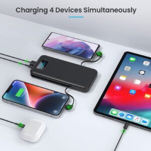 Portable Charger with Built-in Cables & AC Wall Plug,Ultra Slim 13800mAh USB-C Power Bank, 4 Output LCD Display External Battery Pack Phone Charger Compatible with iPhone 15/14/13 Samsung Android etc