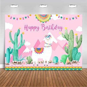 mocsicka llama birthday backdrop mexican cactus alpaca birthday background oh la llama a whole llama fun birthday party decoration (pink, 7x5ft (82x60 inch))