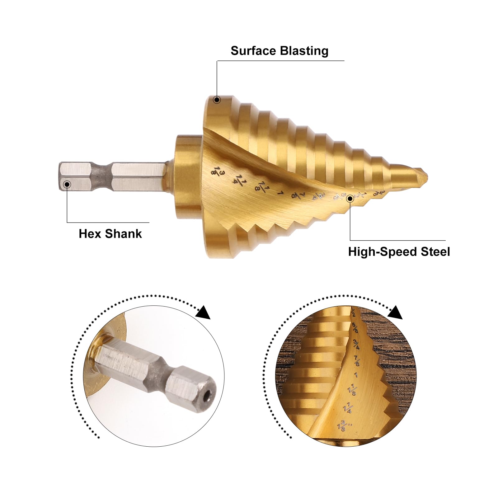 COMOWARE Hex Shank HSS Step Drill Bit with Two Spiral Flutes and Impact Readiness - Ideal for Metal, Stainless Steel, Aluminum, Wood, and Plastic,Total 50 Sizes with Aluminum Case