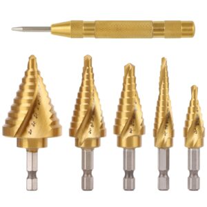 COMOWARE Hex Shank HSS Step Drill Bit with Two Spiral Flutes and Impact Readiness - Ideal for Metal, Stainless Steel, Aluminum, Wood, and Plastic,Total 50 Sizes with Aluminum Case