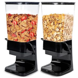 tokokimo cereal dispenser, cereal dispenser countertop, cereal containers storage, food dispenser for grains, nuts, candies, oatmeal, snacks, cat food, dog food, black, 2pc