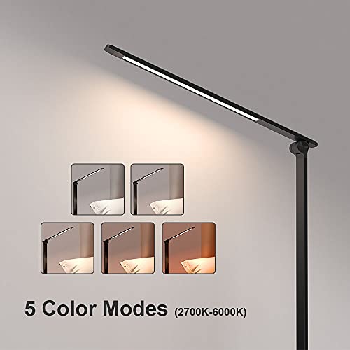 MONGERY LED Desk Lamp with USB Charging Port, Touch Control Dimmable Office Lamp, 5 Color Modes 6 Brightness Levels Eye-Caring Table Lamp for Home Office Bedroom Reading Study, Black