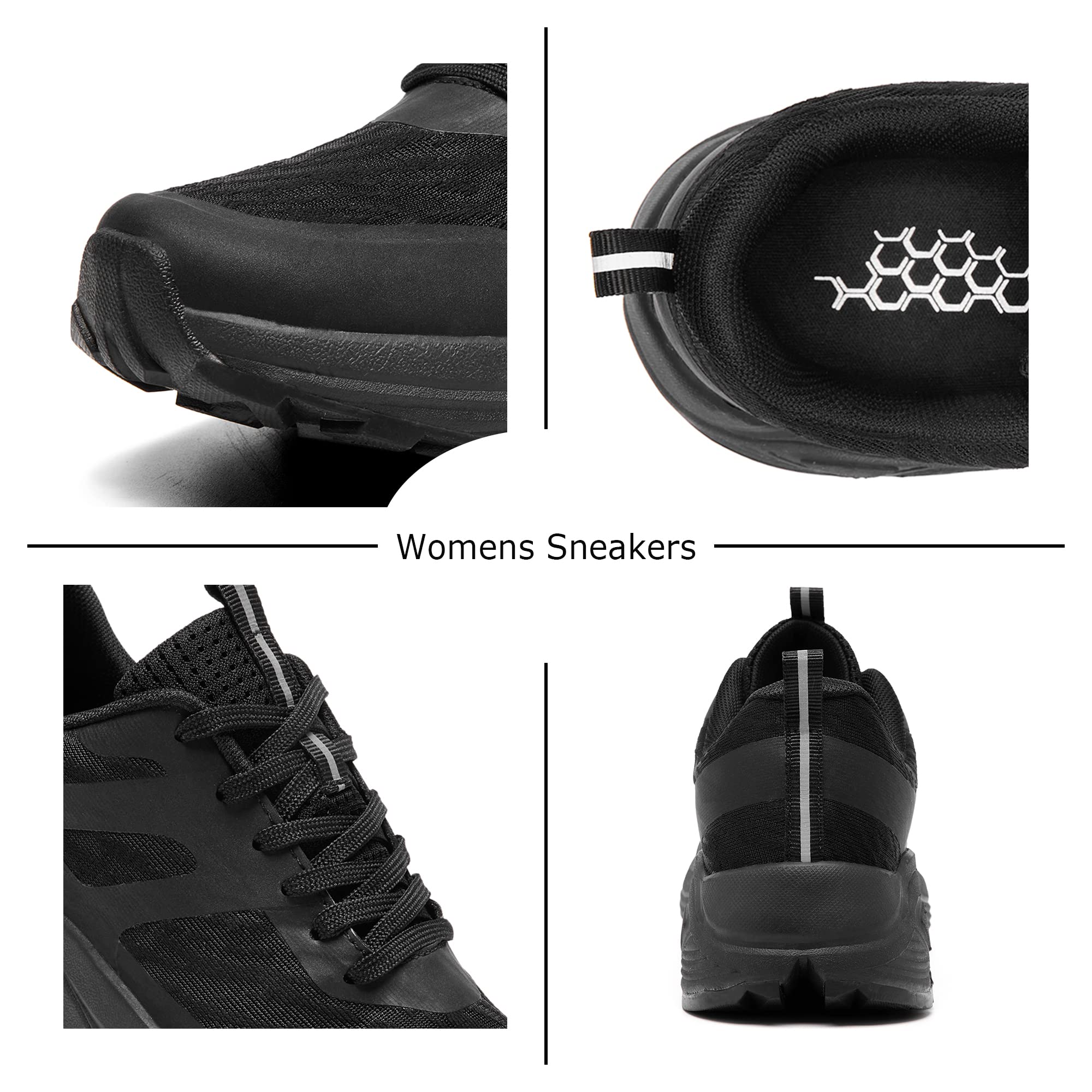 CARENURSE Walking Shoes Women Lightweight Breathable Mesh Lace-Up Sneakers for Women Non-Slip Fashion Comfort Casual Tennis Running Shoe Black