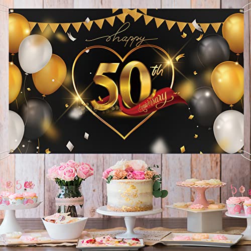 MELTELOT Happy 50th Anniversary Backdrop Banner Cheers to 50 Years Wedding Anniversary Party Decorations-Happy 50th Birthday Party Photography Background 6x4ft
