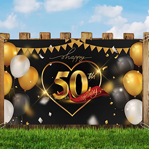 MELTELOT Happy 50th Anniversary Backdrop Banner Cheers to 50 Years Wedding Anniversary Party Decorations-Happy 50th Birthday Party Photography Background 6x4ft