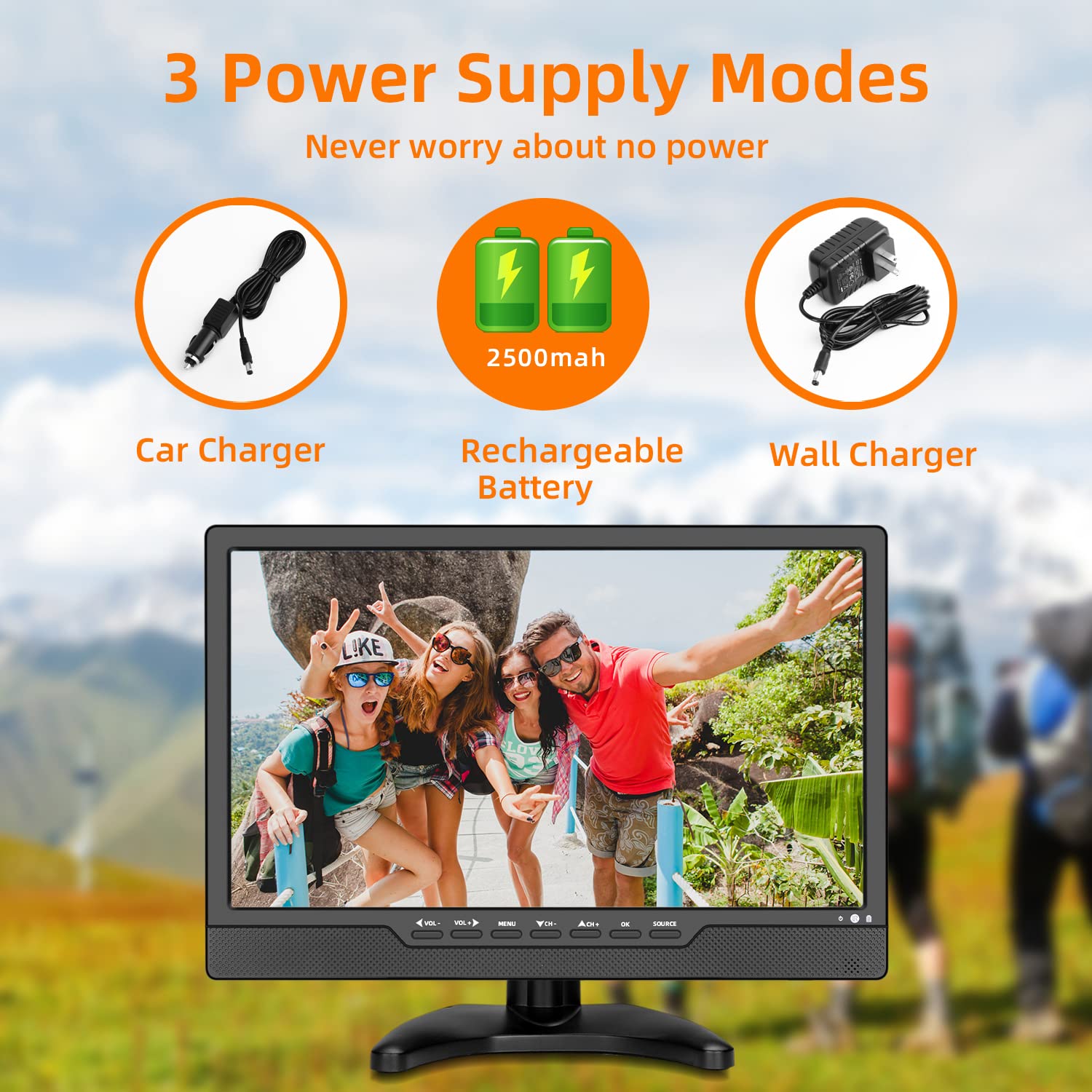 Jexiop 14" Portable TV,Small Full HD 1080P TV with Digital ATSC Tuner,Rechargeable Battery,Antenna and HDMI/USB Ports,12 Volt Charger Cable for Car Kitchen Travel Monitor