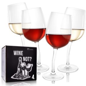 welcomat funny wine glass, wine not glasses -12 fl oz - christmas gift, stem bent, birthday gifts red or white wine glass, lead-free crystal, dishware safe - italian style