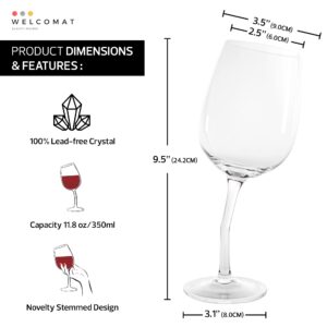 WELCOMAT Funny Wine Glass, Wine Not Glasses -12 fl oz - Christmas Gift, Stem Bent, Birthday Gifts Red or White Wine Glass, Lead-Free Crystal, Dishware Safe - Italian Style