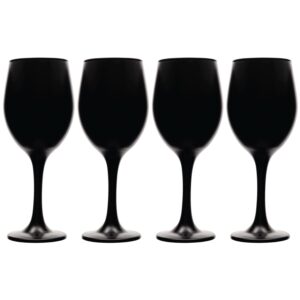 vikko black wine glasses, 14 ounce wine glass, set of 4 matte black stemmed wine glasses for red and white wine, thick and durable wine glasses