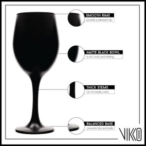 Vikko Black Wine Glasses, 14 Ounce Wine Glass, Set of 4 Matte Black Stemmed Wine Glasses for Red and White Wine, Thick and Durable Wine Glasses