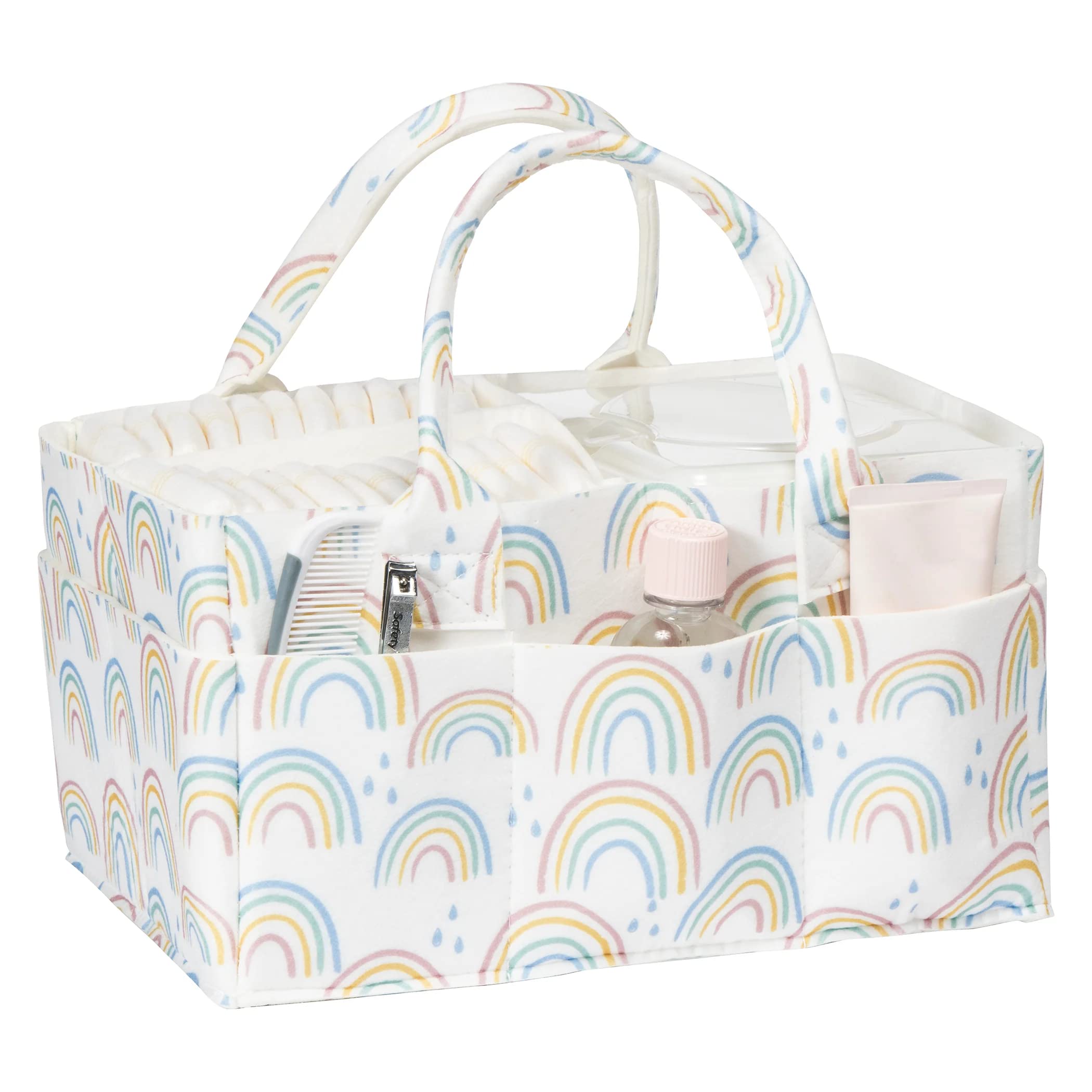 Sammy & Lou Painted Rainbow 2-Pack Felt Diaper Caddy Set, Includes Portable Diaper Organizer and Baby Wipes Caddy