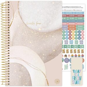 bloom daily planners 2024 calendar year day planner (january 2024 - december 2024) - 5.5” x 8.25” - weekly/monthly agenda organizer book with stickers & bookmark - brushed beige