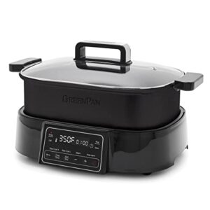 greenpan 6.5qt multi-cooker skillet grill & slow cooker, 8-in-1 presets to saute,steam, grill, stew, stir-fry,heat, & cook rice, healthy ceramic nonstick & dishwasher safe parts, matte black