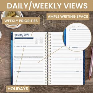 bloom daily planners 2024 Calendar Year Day Planner (January 2024 - December 2024) - 5.5” x 8.25” - Weekly/Monthly Agenda Organizer Book with Stickers & Bookmark - Blue Kintsugi