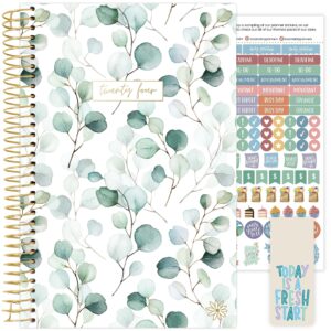 bloom daily planners 2024 calendar year day planner (january 2024 - december 2024) - 5.5” x 8.25” - weekly/monthly agenda organizer book with stickers & bookmark - boho greenery