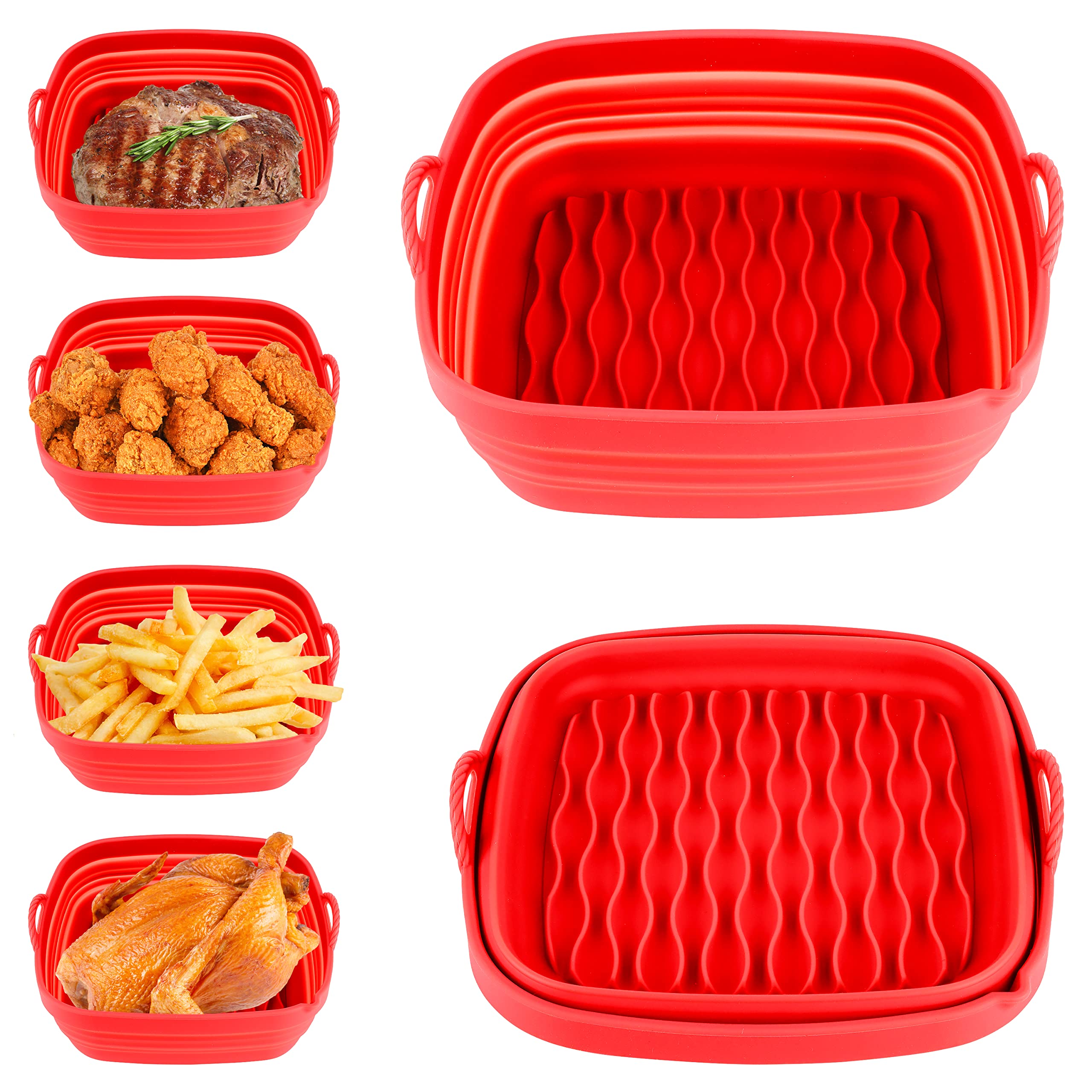 NaiKit's Grey 8 IN Reusable Silicone Air Fryer Square Liners for Basket Size 6.5 QT and above. Non-stick, Food Safe, great Instant Pot Kitchen Accessories.