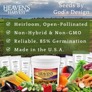 Heaven’s Harvest “10 Year Garden” Survival Seed Bank Kit | Over 25k Non GMO Heirloom Vegetable Survival Seeds + 2 Free Bonus Items: Clyde’s Garden Planner + Seed Vault Storage Drum for 10 Year Storage