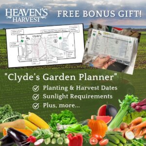 Heaven’s Harvest “10 Year Garden” Survival Seed Bank Kit | Over 25k Non GMO Heirloom Vegetable Survival Seeds + 2 Free Bonus Items: Clyde’s Garden Planner + Seed Vault Storage Drum for 10 Year Storage