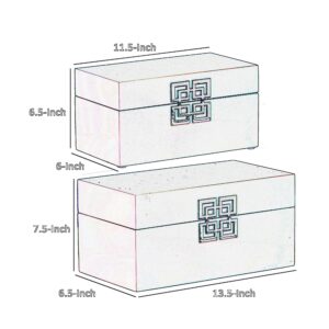 Benjara Neo 14, 11 Inch Set of 2 Decorative Boxes, Geometric Metal Accents, Orange