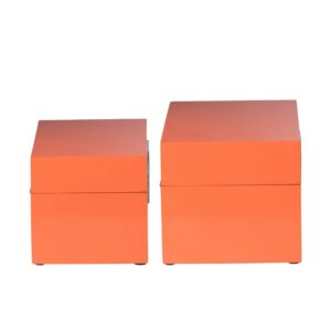 Benjara Neo 14, 11 Inch Set of 2 Decorative Boxes, Geometric Metal Accents, Orange