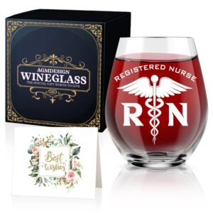 agmdesign funny two sided good day bad day don't even ask rn registered nurse wine glass with gift box, gift for doctor, medicine, assistant, physician, nurse, students, graduation gifts for men women
