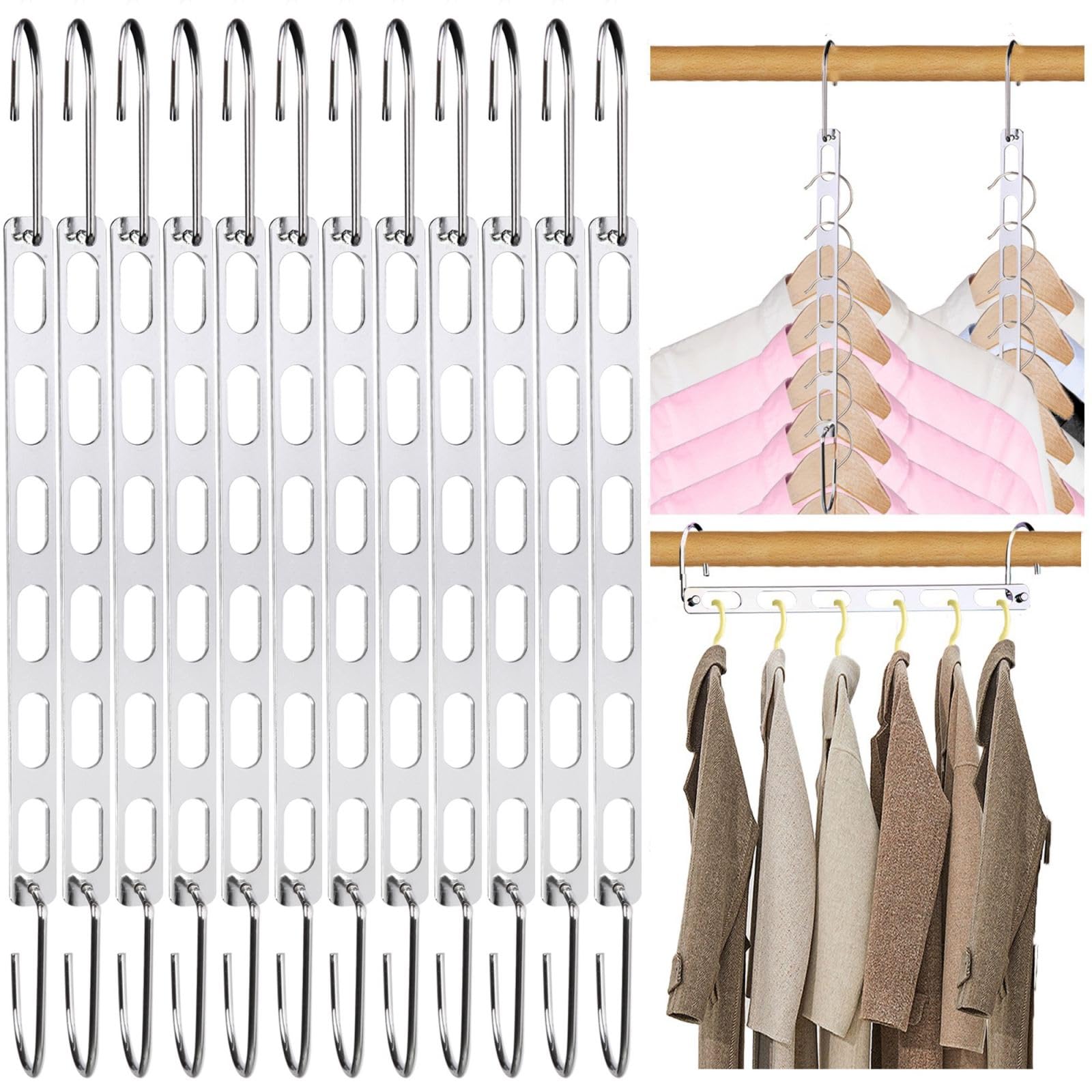 12 Pack Space Saving Hangers for Clothes, Collapsible Metal Hangers Organizer, Closet Hangers Space Saver, Clothes Hanger Organizer, Magic Hangers for Organization and Storage, Dorm Room Essentials