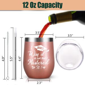 LiqCool Graduation Gifts for Her 2023, Masters Degree Graduation Gifts, I Win A Lot But I Mastered It Wine Tumbler with Lid, Insulated Wine Tumbler Graduation Gifts 2023 Christmas(12 Oz, Rose Gold)