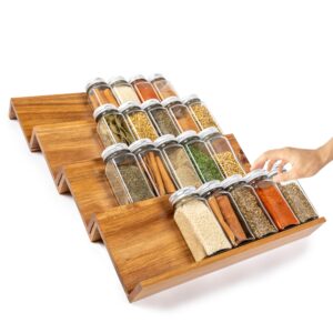 kitchen spice drawer organizer made with acacia wood, space saving 4 tier spice drawer inserts 13" wide - fits 4.5" deep cabinet drawers, can use as countertop display, wooden spice racks by mesikit…