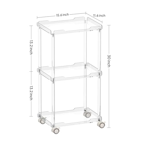 Aquiver Acrylic Utility Rolling Cart - Multifunction Storage Rolling Cart for Kitchen, Bathroom, Living Room, Office - 15.5'' L x 11.6'' W x 30'' H