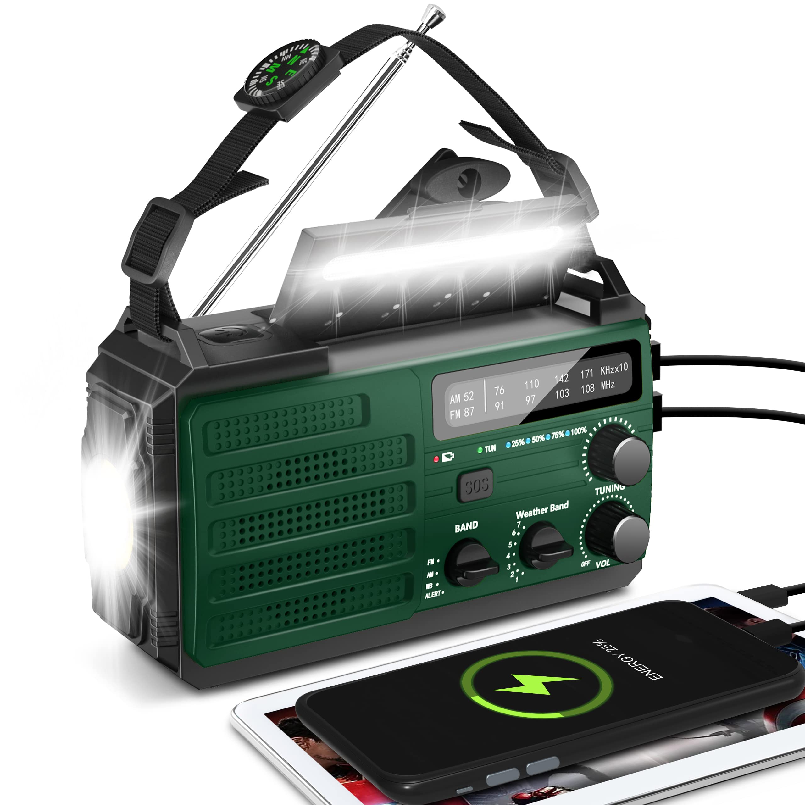 Emergency Radio, 29600mWh Hand Crank Radio, AM FM NOAA Weather Alert Radio, Solar Radio, 3-Mode Flashlight, Reading Lamp, SOS Alarm, Phone Charger for Hurricane and Emergency