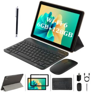 hottablet tablet with keyboard, 2 in 1 tablet 10 inch, 6gb ram 128gb rom 1t expansion tablet android, 2.4ghz/5ghz/wifi 6 tablet pc, ips screen, dual camera, 6000mah battery, with case, stylus, black