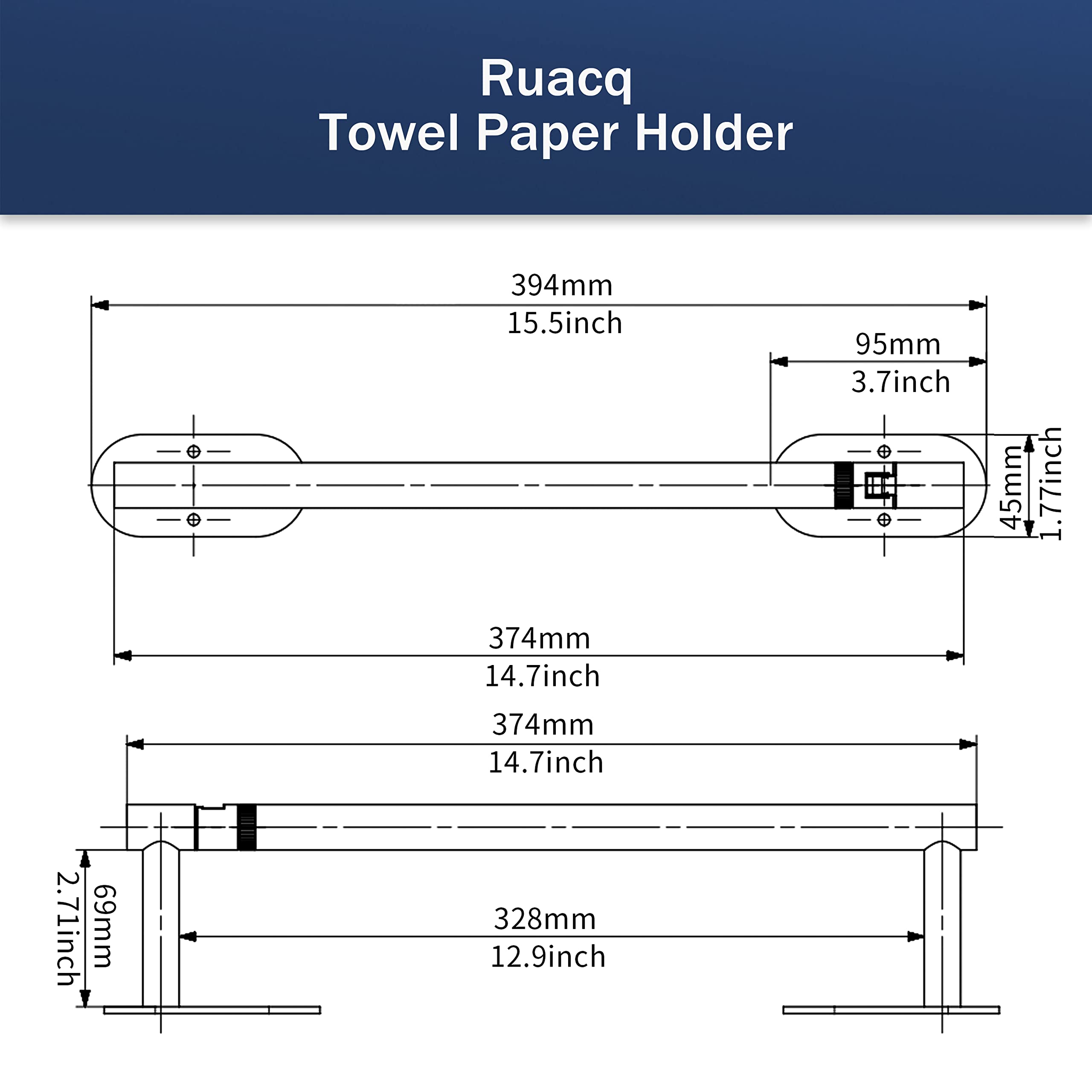 Ruacq Brushed Nickel Paper Towel Holder Self Adhesive Double Post Pivoting Round Base Under Cabinet Paper Towel Holder for Kitchen Self-Adhesive or Drill mounting