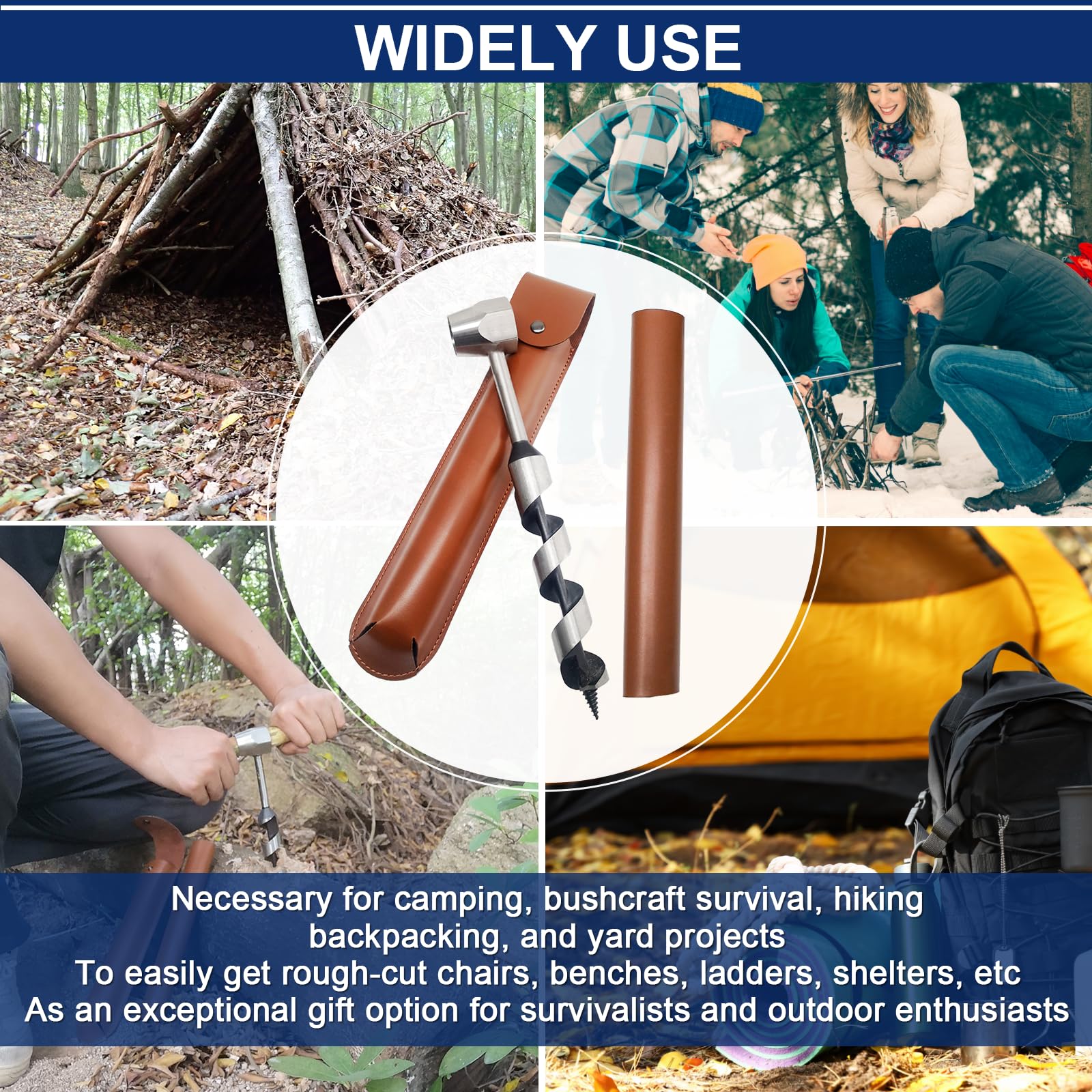 1 X 10-inch Hand Auger Wood Drill, Hexagon Embedded Welding Bushcraft Hand Auger Wrench Scotch Eye Auger Manual Bushcraft Auger Set w/Leather Case Survival Tools -by MinliGUY