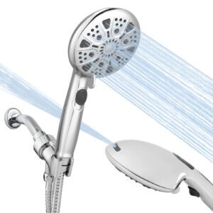 high pressure shower head with handheld, lanhado 9 setting handheld shower head with hose & adjustable bracket, high flow shower heads, built-in power wash to clean tub, tile & pets, chrome
