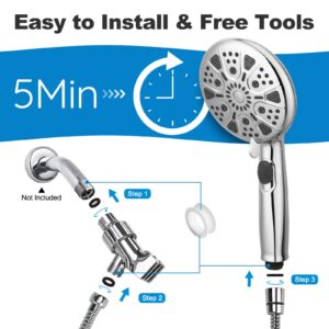 High Pressure Shower Head with handheld, Lanhado 9 Setting Handheld Shower Head with Hose & Adjustable Bracket, High Flow shower heads, Built-in Power Wash to Clean Tub, Tile & Pets, Chrome