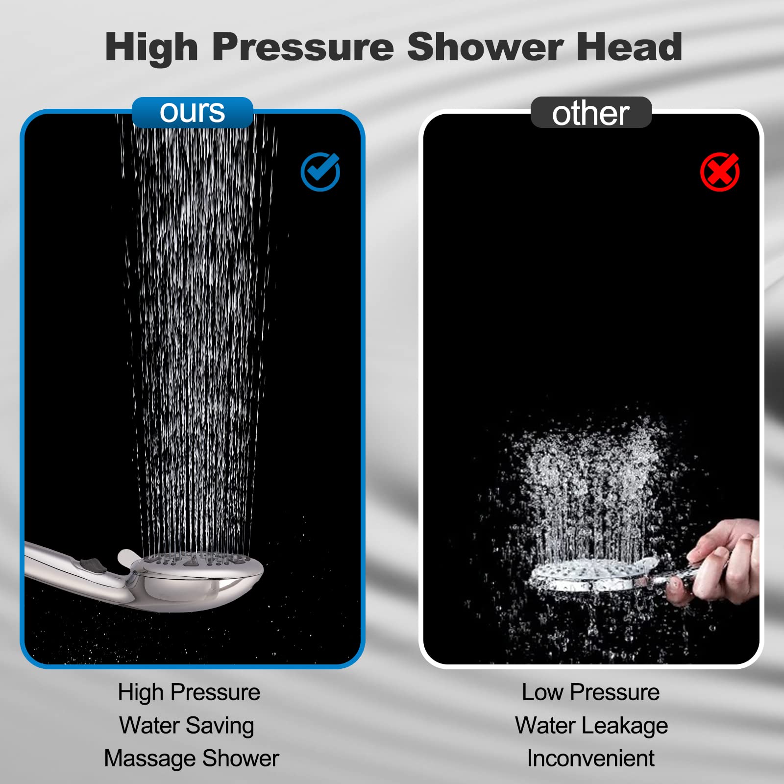 High Pressure Shower Head with handheld, Lanhado 9 Setting Handheld Shower Head with Hose & Adjustable Bracket, High Flow shower heads, Built-in Power Wash to Clean Tub, Tile & Pets, Chrome