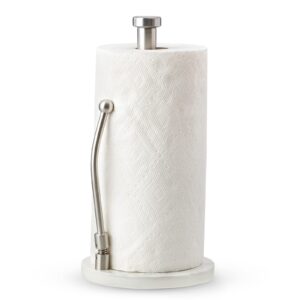 Kitchen Paper Towel Holder - LUKA Ceramic Weighted Base Modern Paper Towel Standing Fits Standard & Jumbo Rolls; Adjustable Spring Arm Upright Easy Tear Paper Towel Dispenser for Countertop Tables