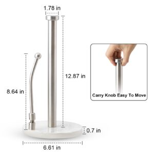 Kitchen Paper Towel Holder - LUKA Ceramic Weighted Base Modern Paper Towel Standing Fits Standard & Jumbo Rolls; Adjustable Spring Arm Upright Easy Tear Paper Towel Dispenser for Countertop Tables